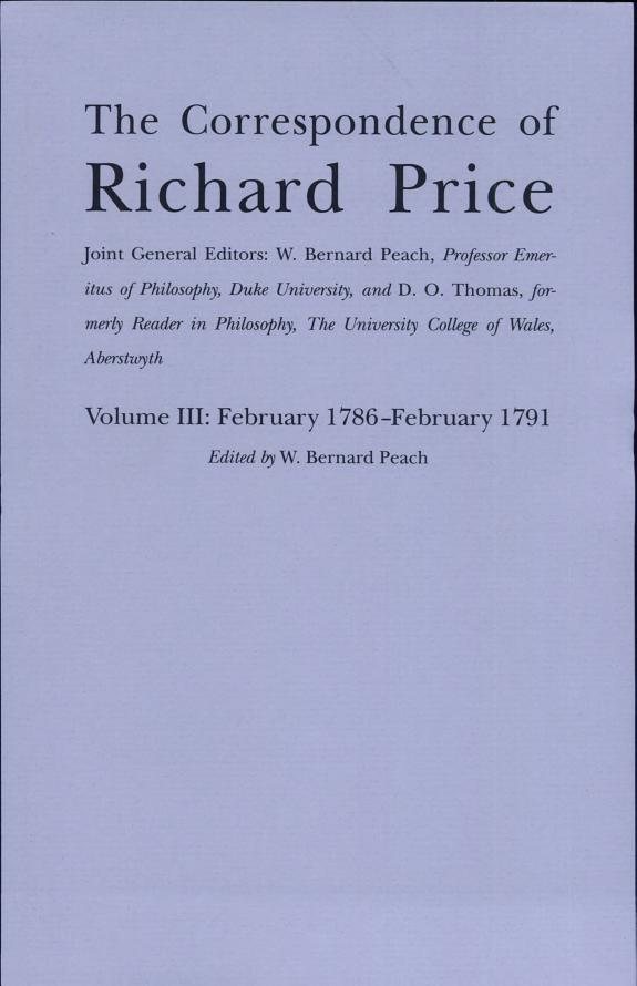 Couverture : The Correspondence of Richard Price, Volume III