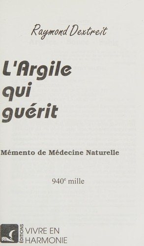 Couverture : Argile qui guerit (French Edition)