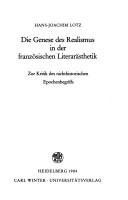 Couverture : Die Genese des Realismus in der französischen Literarästhetik