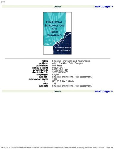 Couverture : Financial innovation and risk sharing