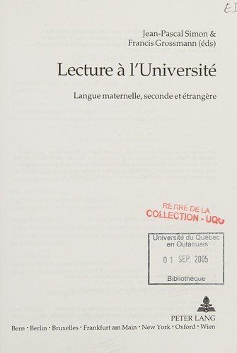 Couverture : Lecture à l'université