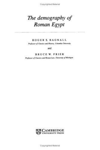 Couverture : The demography of Roman Egypt