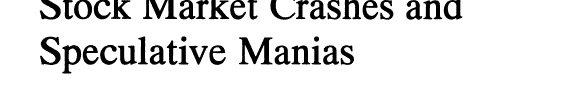 Couverture : Stock market crashes and speculative manias