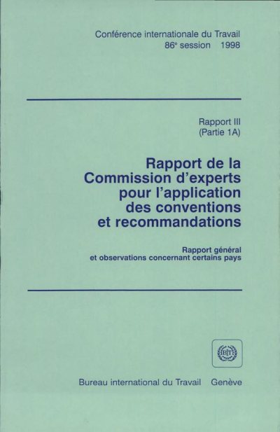 Couverture : Rapport de la Commission d'experts pour l'application des conventions et recommandations...