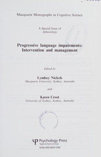 Couverture : Progressive Language Impairments : Intervention and Management