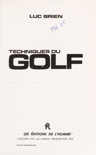 Couverture : Techniques du golf