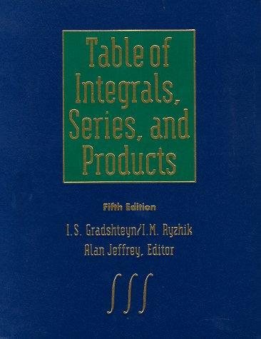 Couverture : Table of integrals, series, and products