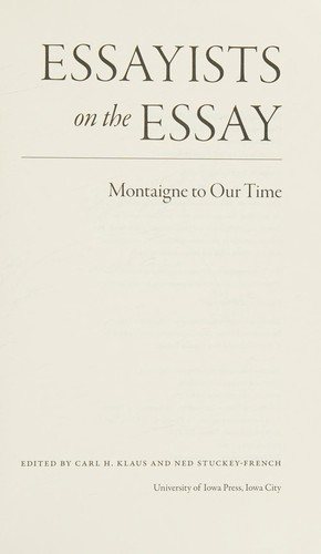 Couverture : Essayists on the Essay