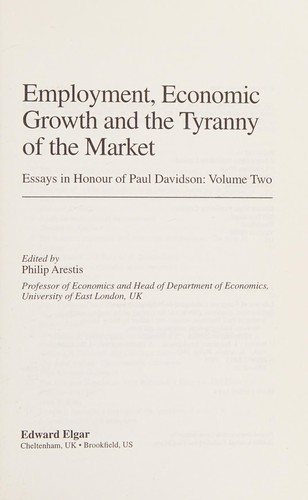 Couverture : Employment, Economic Growth and the Tyranny of the Market