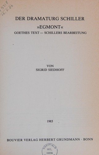 Couverture : Der Dramaturg Schiller, "Egmont"