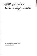 Couverture : Ancient Menippean satire