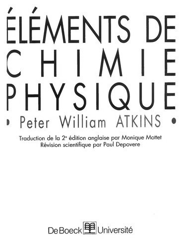 Couverture : Eléments de chimie physique