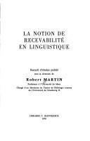 Couverture : La Notion de recevabilité en linguistique