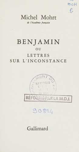 Couverture : Benjamin, ou, Lettres sur l'inconstance