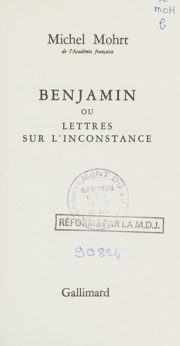 Couverture : Benjamin, ou, Lettres sur l'inconstance