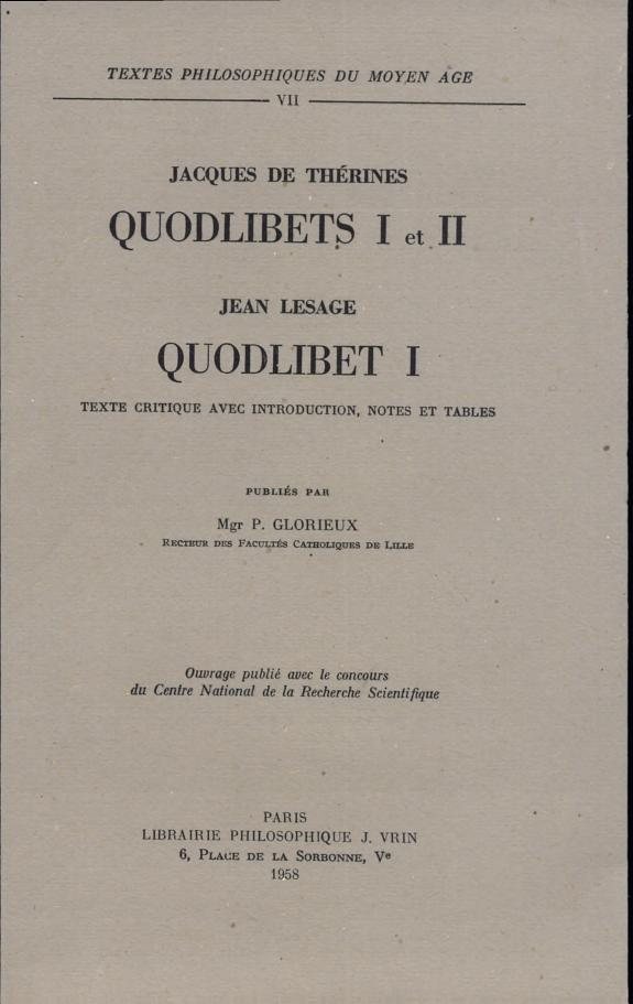 Couverture : Quodlibets I et II. Quodlibet I