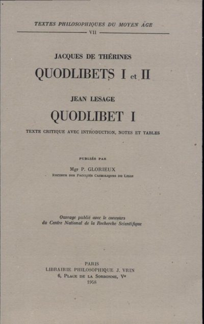 Couverture : Quodlibets I et II. Quodlibet I