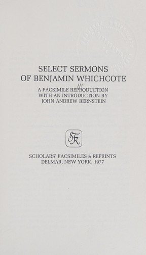 Couverture : Select sermons of Benjamin Whichcote.