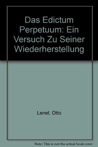 Couverture : Das Edictum perpetuum: ein Versuch zu seiner Wiederherstellung (German Edition)