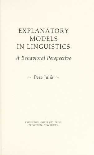Couverture : Explanatory models in linguistics