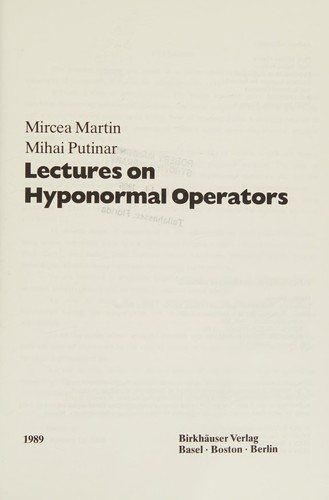 Couverture : Lectures on hyponormal operators