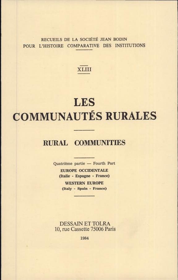 Couverture : Les Communautés rurales. 4, Europe occidentale