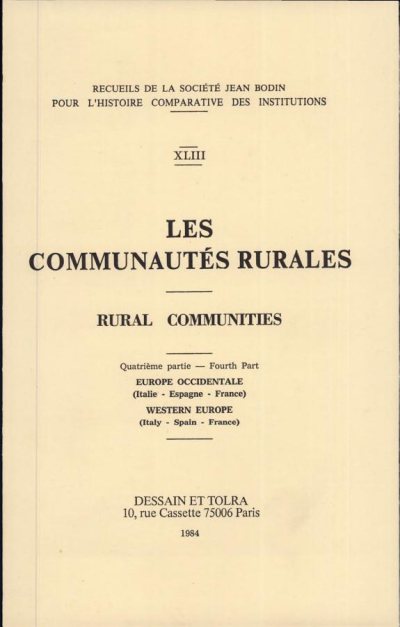 Couverture : Les Communautés rurales. 4, Europe occidentale