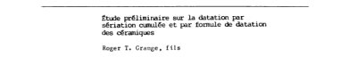 Couverture : Histoire et archéologie. 16, Étude préliminaire sur la datation par sériation cumulée et par formule de datation des céramiques