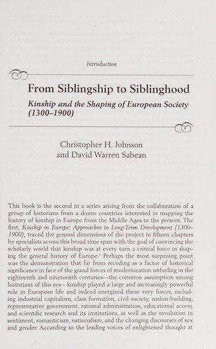 Couverture : Sibling relations and the transformations of European kinship, 1300-1900