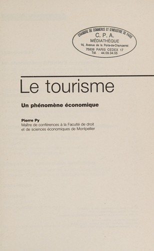 Couverture : Le tourisme, un phenomene economique