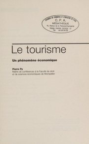 Couverture : Le tourisme, un phenomene economique