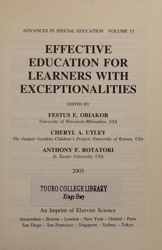 Couverture : Effective education for learners with exceptionalities