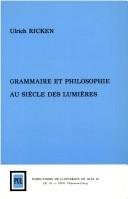Couverture : Grammaire et philosophie au siècle des lumières