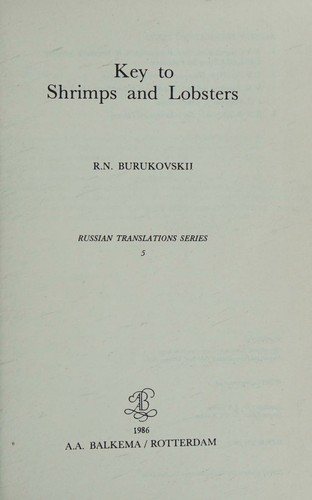 Couverture : Key to shrimps and lobsters
