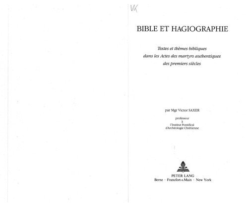 Couverture : Bible et hagiographie