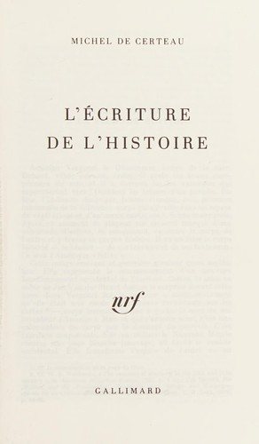 Couverture : L' écriture de l'histoire