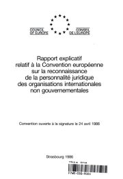 Couverture : Rapport explicatif relatif à la Convention européenne sur la reconnaissance de la personnalité juridique des organisations internationales non gouvernementales