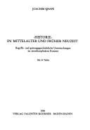 Couverture : "Historie" in Mittelalter und früher Neuzeit