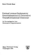 Couverture : Formal versus explanatory generalizations in generative transformational grammar