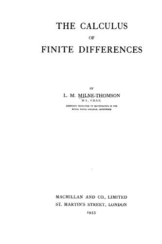 Couverture : The calculus of finite differences