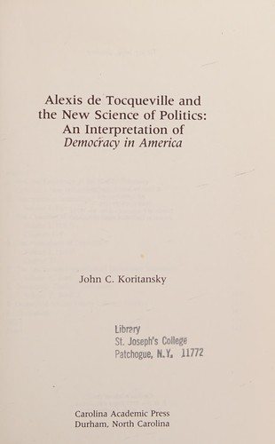 Couverture : Alexis de Tocqueville and the New Science of Politics