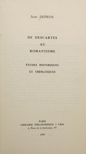 Couverture : De Descartes au romantisme
