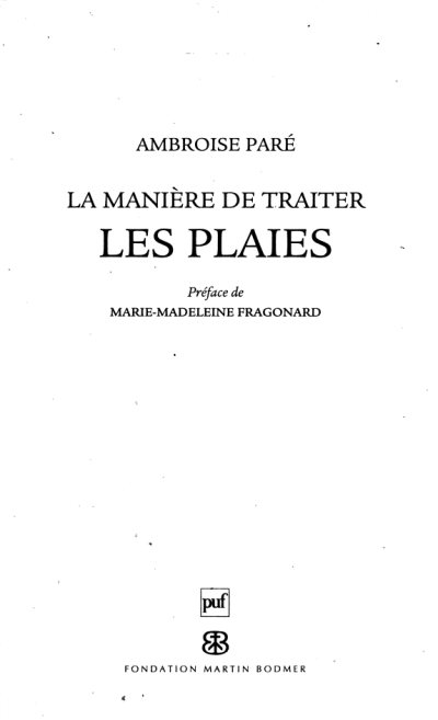 Couverture : La manière de traiter les plaies
