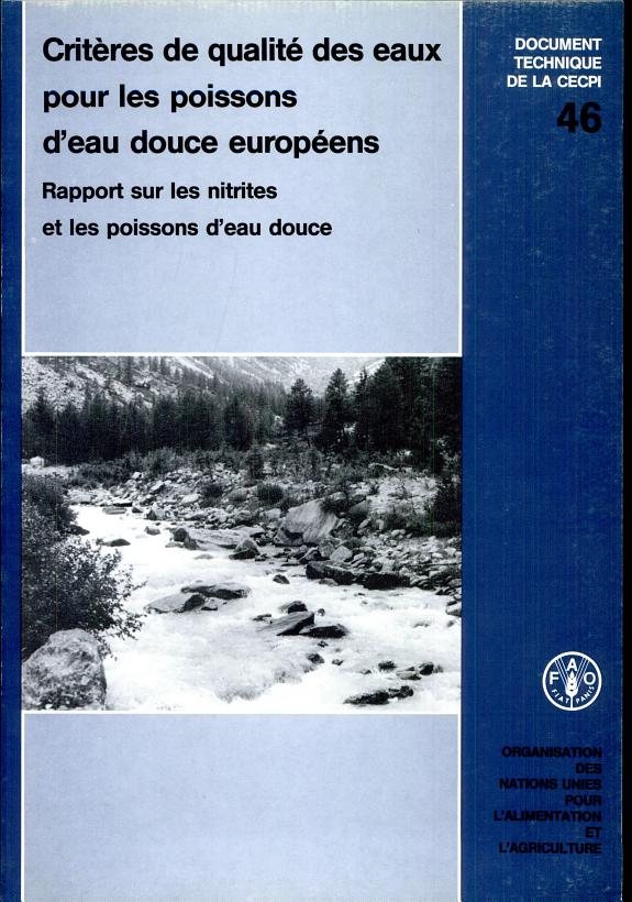 Couverture : Critères de qualité des eaux pour les poissons d'eau douce européens