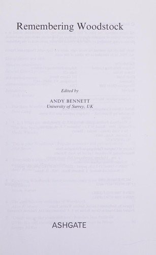 Couverture : REMEMBERING WOODSTOCK; ED. BY ANDY BENNETT.