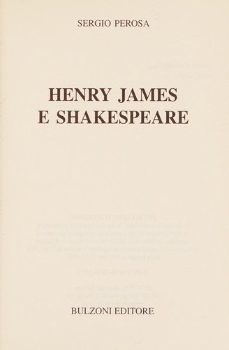Couverture : Henry James e Shakespeare