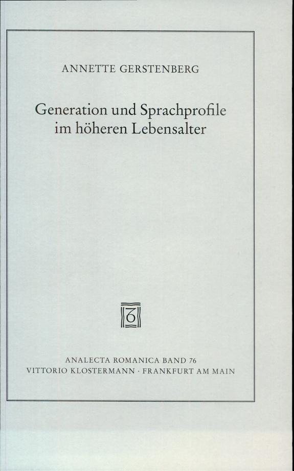 Couverture : Generation und Sprachprofile im höheren Lebensalter