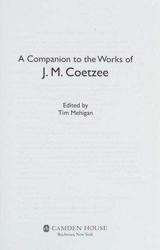 Couverture : A companion to the works of J.M. Coetzee
