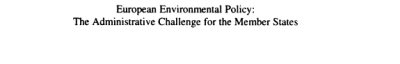 Couverture : European environmental policy
