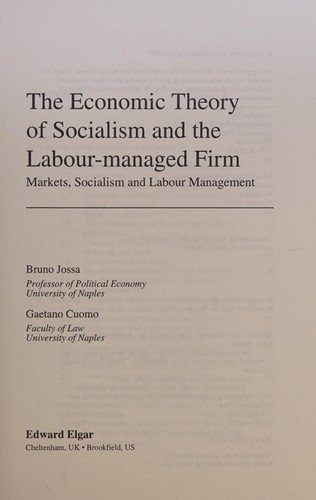 Couverture : The economic theory of socialism and the labour-managed firm